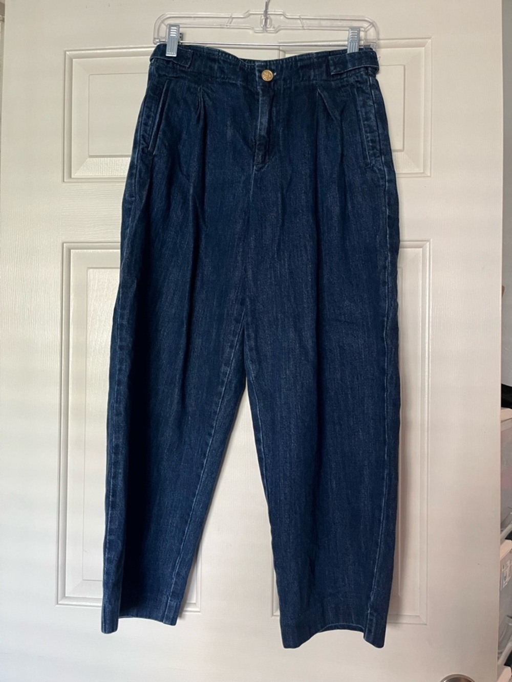 J Crew Tapered Pleat High Waist Jeans NWT Size 24P - Rigid Denim Gold Buttons